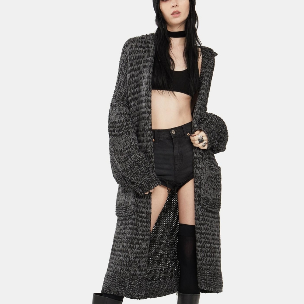 Free People Oversized Crofter Maxi Knit Cardigan Carbon Dust Color Sz Medium NWT - Picture 14 of 16